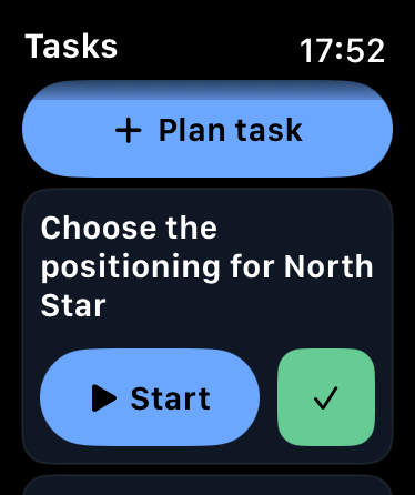 Apple Watch task with Start and complete actions